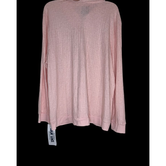 Muk Luks Women 1X Soft Peach Pointelle Knit Quarter Zip Pullover Shimmer Sweater - Picture 2 of 15